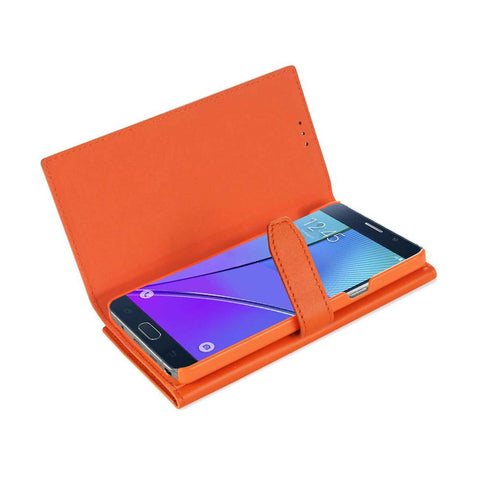 Reiko Samsung Galaxy Note 5 Plus Genuine Leather Rfid Wallet Case In Tangerine