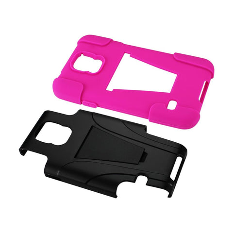 Reiko Samsung Galaxy S5 Hybrid Heavy Duty Case With Kickstand In Hot Pink Black