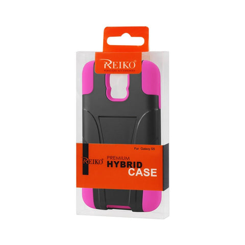 Reiko Samsung Galaxy S5 Hybrid Heavy Duty Case With Kickstand In Hot Pink Black