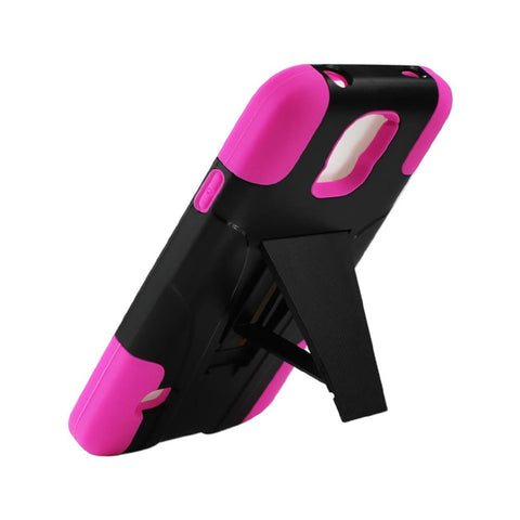 Reiko Samsung Galaxy S5 Hybrid Heavy Duty Case With Kickstand In Hot Pink Black