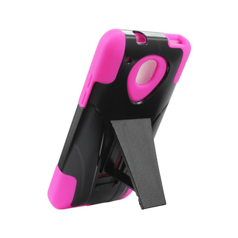 Reiko Htc One Mini M4 Hybrid Heavy Duty Case With Kickstand In Hot Pink Black
