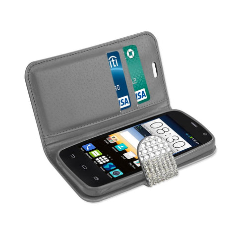 Reiko Zte Sonata 2 Jewelry Diamond Rhinestone Wallet Case In Silver