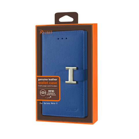 Reiko Samsung Galaxy Note 5 Plus Genuine Leather Rfid Wallet Case In Ultramarine