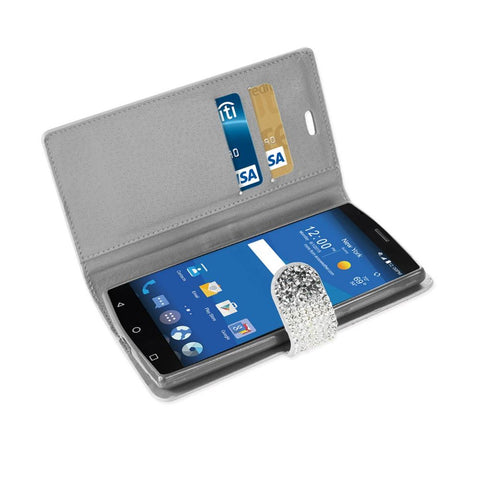 Reiko Zte Zmax 2 Diamond Rhinestone Wallet Case In Silver