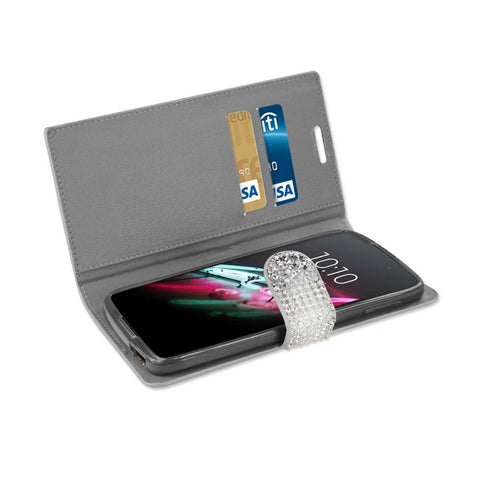 Reiko Alcatel One Touch Idol 3 5.5 Diamond Rhinestone Wallet Case In Silver
