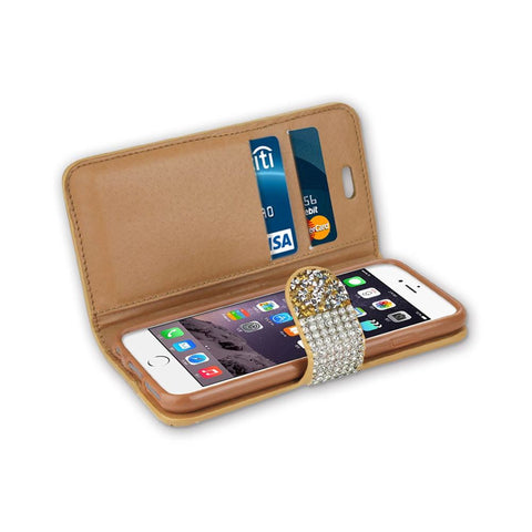 Reiko Iphone 6 Diamond Rhinestone Wallet Case In Gold