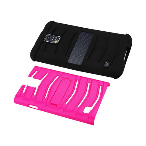 Reiko Samsung Galaxy S5 Hybrid Fishbone Case With Kickstand In Black Hot Pink