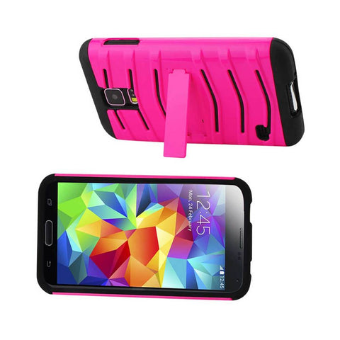 Reiko Samsung Galaxy S5 Hybrid Fishbone Case With Kickstand In Black Hot Pink