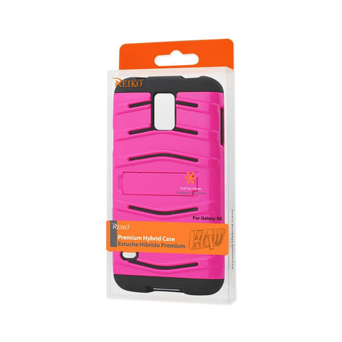 Reiko Samsung Galaxy S5 Hybrid Fishbone Case With Kickstand In Black Hot Pink