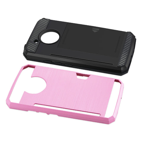 Reiko Motorola Moto E4 Active Slim Armor Hybrid Case With Card Holder In Pink
