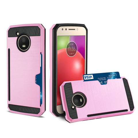 Reiko Motorola Moto E4 Active Slim Armor Hybrid Case With Card Holder In Pink