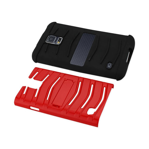 Reiko Samsung Galaxy S5 Hybrid Fishbone Case With Kickstand In Black Red
