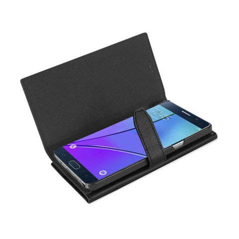 Reiko Samsung Galaxy Note 5 Plus Genuine Leather Rfid Wallet Case In Black