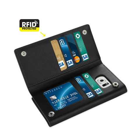 Reiko Samsung Galaxy Note 5 Plus Genuine Leather Rfid Wallet Case In Black