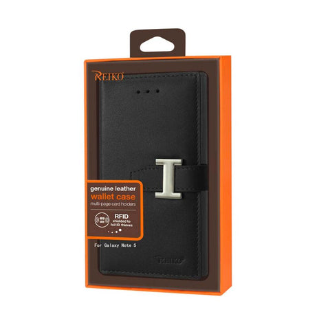 Reiko Samsung Galaxy Note 5 Plus Genuine Leather Rfid Wallet Case In Black