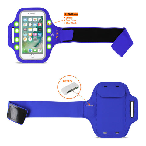 Reiko Running Sports Armband For Iphone 7/ 6/ 6s Or 5 Inches Device With Led In Blue (5x5 Inches)