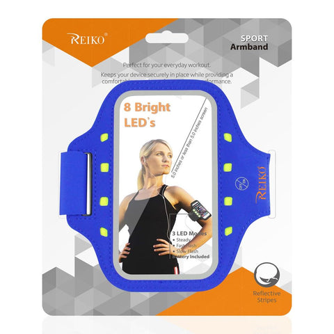 Reiko Running Sports Armband For Iphone 7/ 6/ 6s Or 5 Inches Device With Led In Blue (5x5 Inches)