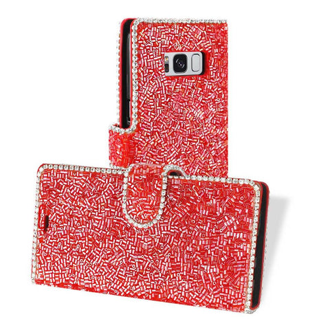 Reiko Samsung Galaxy S8/ Sm Bead Diamond Wallet Case In Red