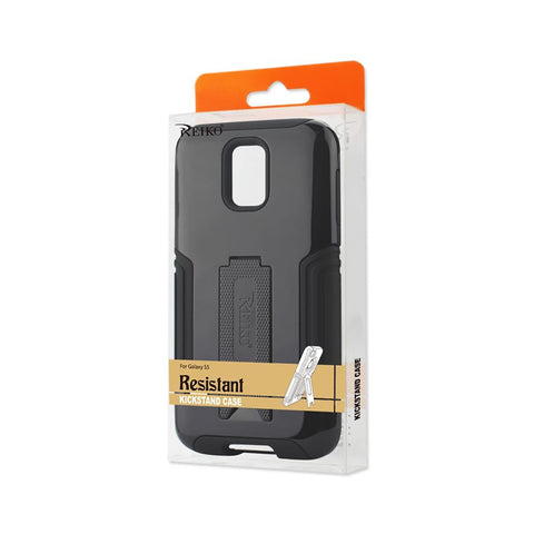 Reiko Samsung Galaxy S5 Hybrid Heavy Duty Case With Lower Kickstand In Black