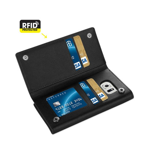Reiko Samsung Galaxy S6 Plus Genuine Leather Rfid Wallet Case In Black