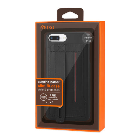 Reiko Iphone 8 Plus/ 7 Plus Genuine Leather Hand Strap Case In Black