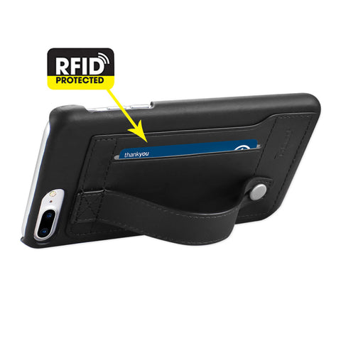 Reiko Iphone 8 Plus/ 7 Plus Genuine Leather Hand Strap Case In Black