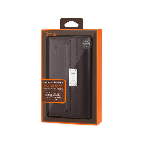 Reiko Samsung Galaxy S6 Genuine Leather Rfid Wallet Case And Metal Buckle Belt In Umber