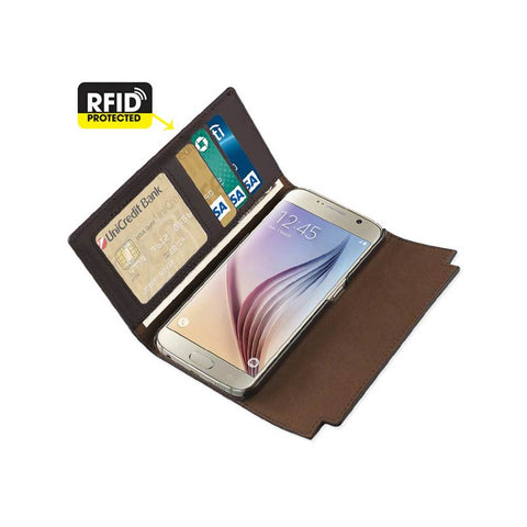 Reiko Samsung Galaxy S6 Genuine Leather Rfid Wallet Case And Metal Buckle Belt In Umber
