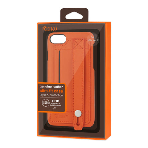 Reiko Iphone 8/ 7 Genuine Leather Hand Strap Case In Tangerine