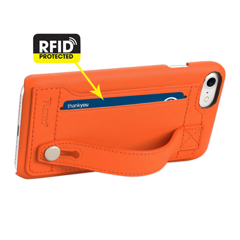 Reiko Iphone 8/ 7 Genuine Leather Hand Strap Case In Tangerine