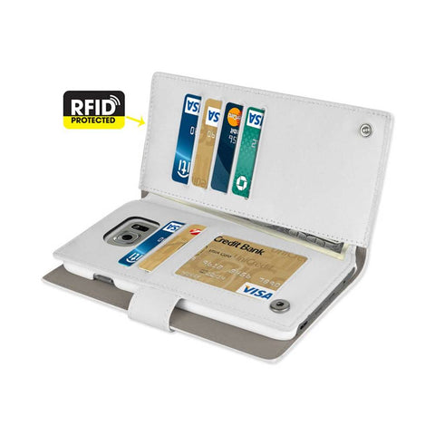 Reiko Samsung Galaxy Note 5 Genuine Leather Wallet Cases With Rfid Card Protection In Ivory