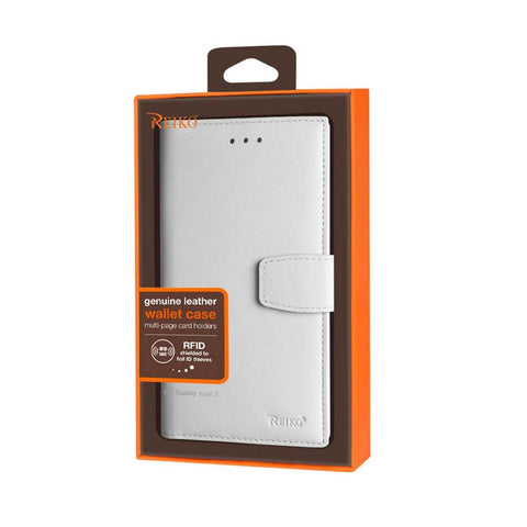 Reiko Samsung Galaxy Note 5 Genuine Leather Wallet Cases With Rfid Card Protection In Ivory