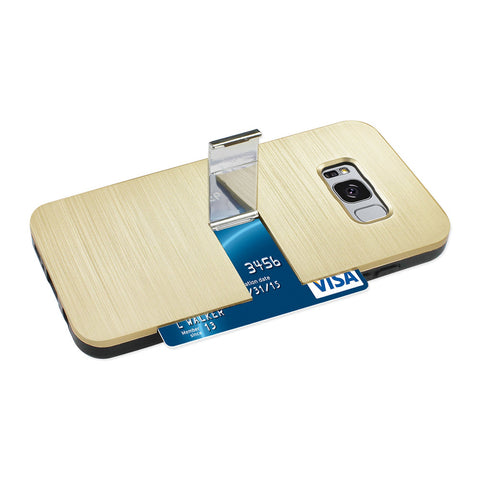 Reiko Samsung Galaxy S8/ Sm Slim Armor Hybrid Case With Card Holder And Kickstand In Gold