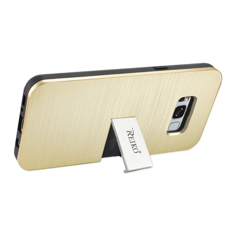 Reiko Samsung Galaxy S8/ Sm Slim Armor Hybrid Case With Card Holder And Kickstand In Gold