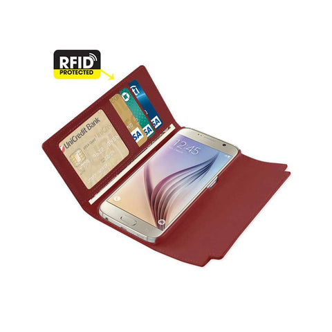 Reiko Samsung Galaxy S6 Genuine Leather Rfid Wallet Case And Metal Buckle Belt In Burgundy