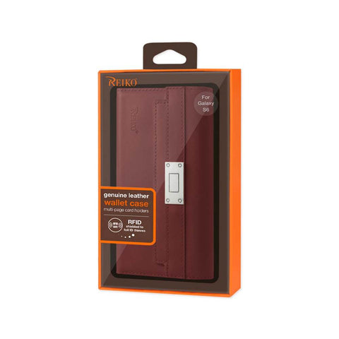 Reiko Samsung Galaxy S6 Genuine Leather Rfid Wallet Case And Metal Buckle Belt In Burgundy