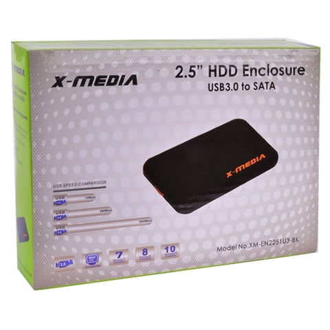 2.5 X-media Xm-en2251u3-bk Superspeed Usb 3.0 External Sata Hddscrewless Aluminum Enclosure - Supports Up To 2tb!