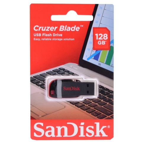 Sandisk Cruzer Blade 128gb Usb 2.0 Flash Drive (black/red) - Retailhanging Blister Package