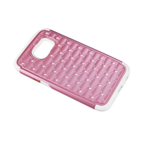 Reiko Samsung Galaxy S6 Hybrid Heavy Duty Jewelry Diamond Case In White Pink