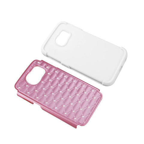 Reiko Samsung Galaxy S6 Hybrid Heavy Duty Jewelry Diamond Case In White Pink