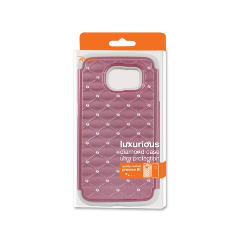 Reiko Samsung Galaxy S6 Hybrid Heavy Duty Jewelry Diamond Case In White Pink