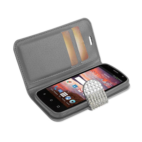Reiko Zte Overture 2 Jewelry Diamond Rhinestone Wallet Case In Silver