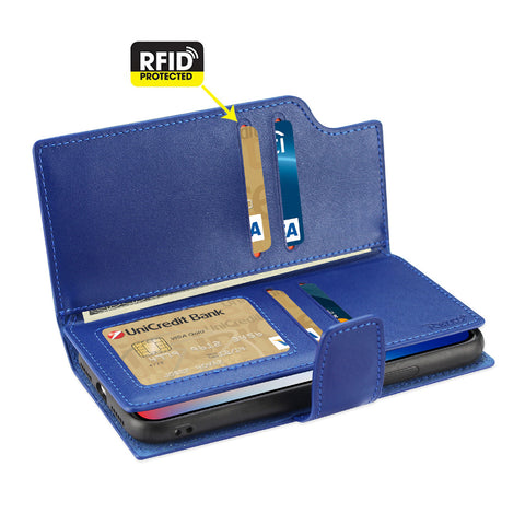 Reiko Iphone X/iphone Xs Genuine Leather Wallet Case With Open Thumb Cut In Ultramarine