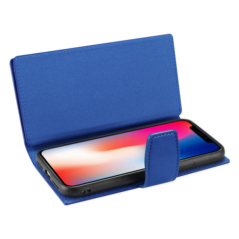 Reiko Iphone X/iphone Xs Genuine Leather Wallet Case With Open Thumb Cut In Ultramarine