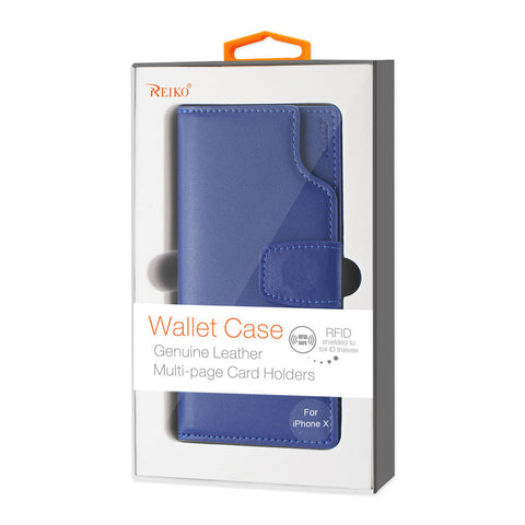 Reiko Iphone X/iphone Xs Genuine Leather Wallet Case With Open Thumb Cut In Ultramarine
