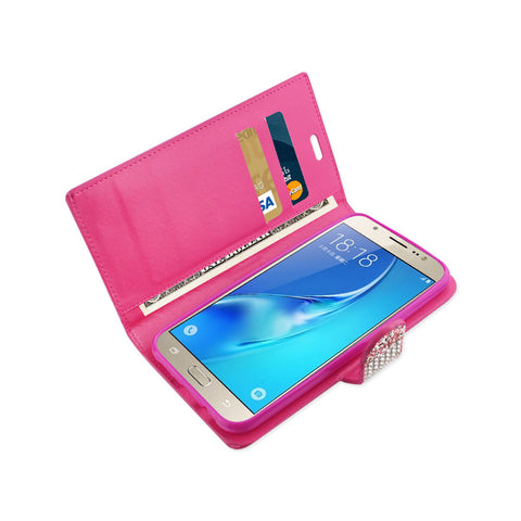 Reiko Samsung Galaxy J7 Diamond Rhinestone Wallet Case In Pink