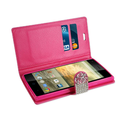 Reiko Zte Warp Elite Diamond Rhinestone Wallet Case In Pink