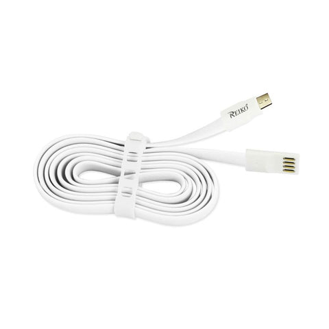 Reiko Flat Micro Usb Gold Plated Data Cable 3.9ft With Cable Tie In White