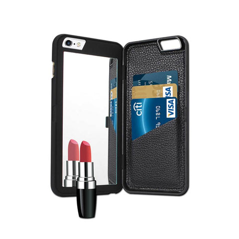 Reiko Iphone 6 Plus/ 6s Plus Hidden Mirror Wallet Case With Kickstand Function In Black