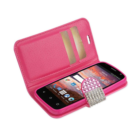 Reiko Zte Overture 2 Jewelry Diamond Rhinestone Wallet Case In Pink